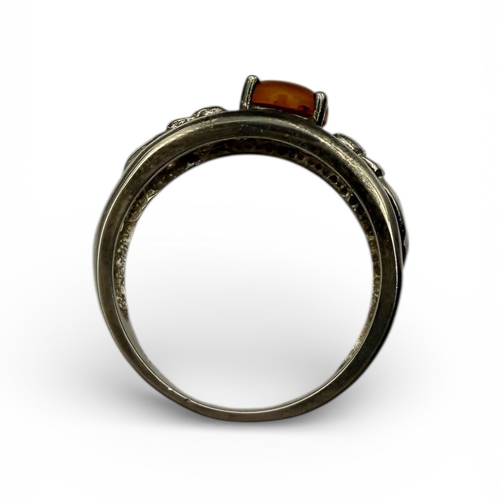 Silver stamped and signed by artisan size 6 with Amber Cabochon weight:9.16 G​ - Picture 4 of 7